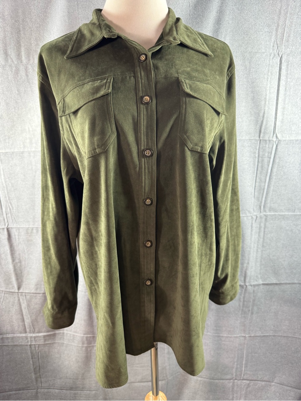 3215-White Stag Olive Green Button-Front Women's Shirt